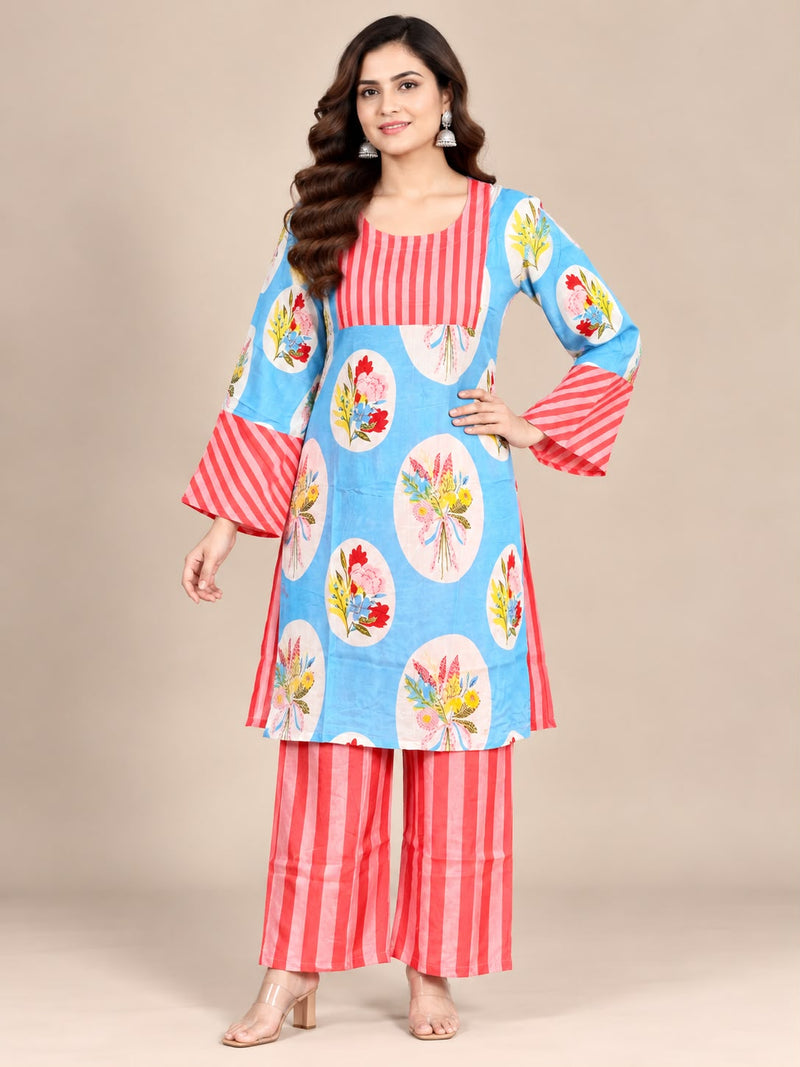 Floral Motif Printed Natural Crepe Co-Ord Set