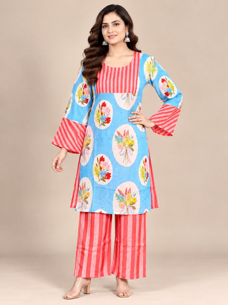Floral Motif Printed Natural Crepe Co-Ord Set