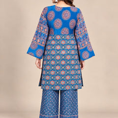 Blue Geometric Printed Natural Crepe Co-Ord Set