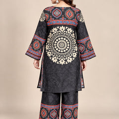 Black Geometric Printed Natural Crepe Co-Ord Set