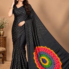 Premium Modal Silk Black Saree with Mirror Work & Designer Border
