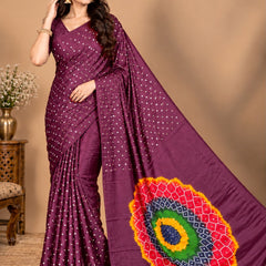 Premium Modal Silk Wine Color Saree with Mirror Work & Designer Border