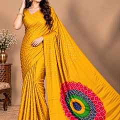 Premium Modal Silk Yellow Color Saree with Mirror Work & Designer Border