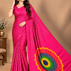 Premium Modal Silk Pink Color Saree with Mirror Work & Designer Border