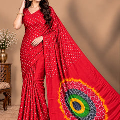 Premium Modal Silk Red Color Saree with Mirror Work & Designer Border