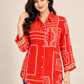 Red Geometric Printed Natural Crepe Shirt for Women
