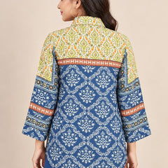 Blue Floral Printed Natural Crepe Shirt for Women