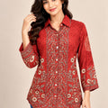 Rust Floral Printed Natural Crepe Shirt for Women