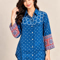 Blue Polka Dot Printed Natural Crepe Shirt for Women