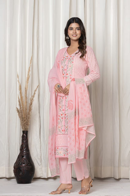 Premium Quality Mul Mul Cotton, Schiffli Work, Beautiful 3 Pc Suit Heavy Embroidery Sequence Work Top-Pant And Dupatta work with Embroidery.