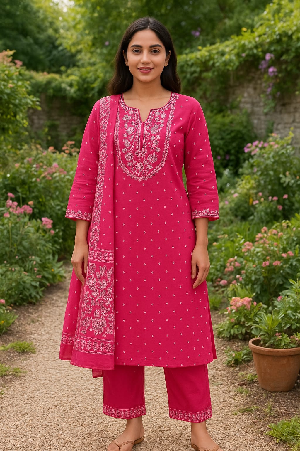 New Flared Kurta set with Cotton Pant & Mul Mul Dupatta with tier pattern