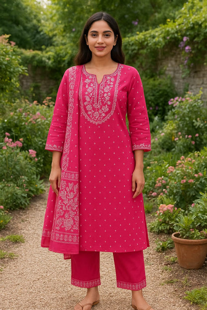 New Flared Kurta set with Cotton Pant & Mul Mul Dupatta with tier pattern