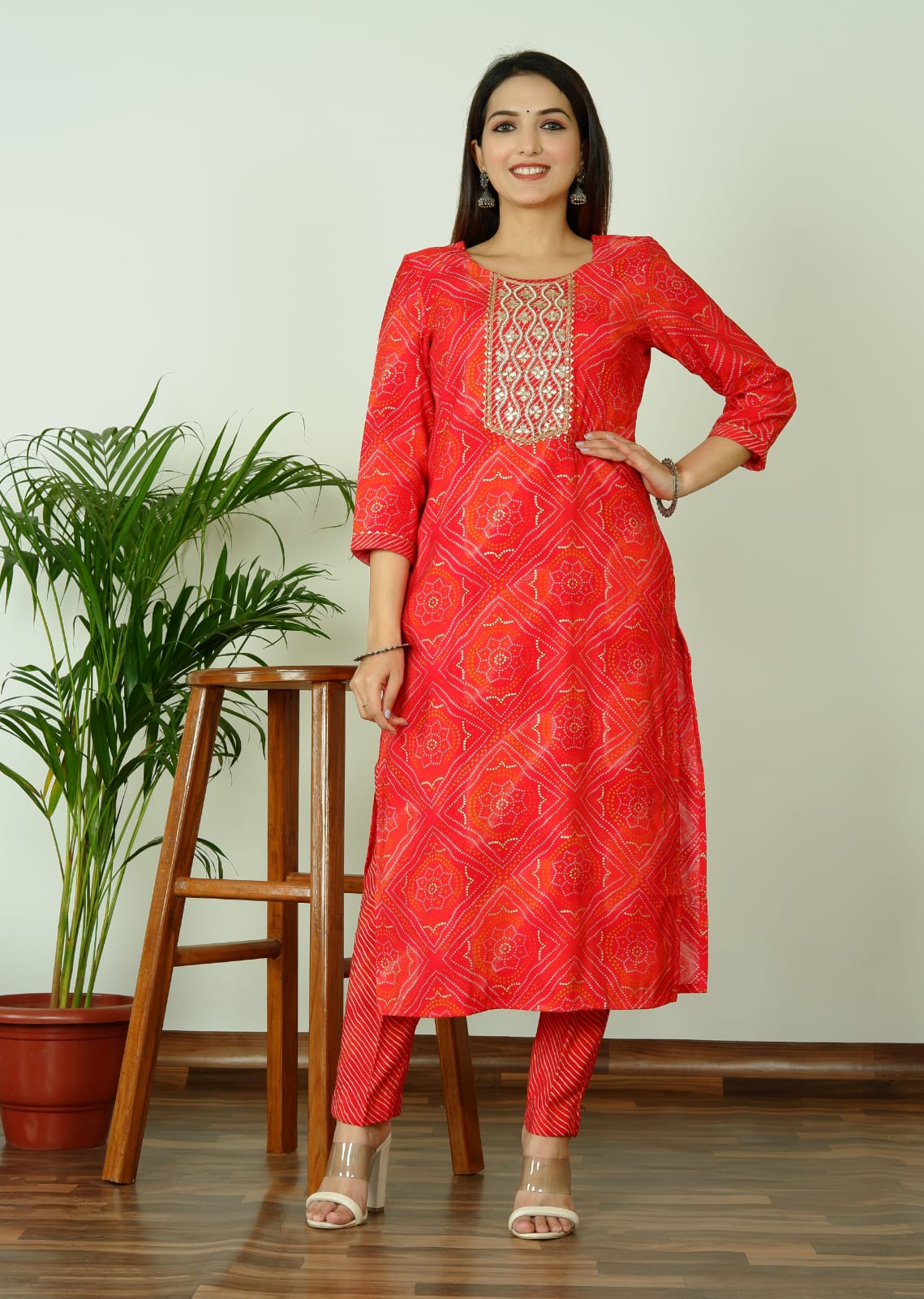 Pure Muslin Silk Fabric Heavy Hand Adda Work All Over. 3 Pc Set.