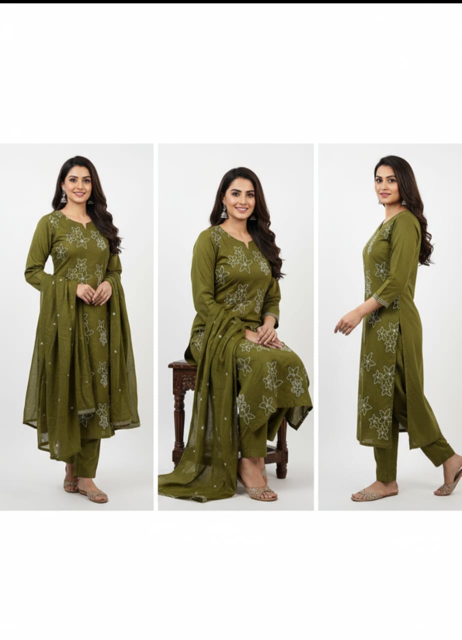 Premium Cotton Fabric Embroidery Work all over ,Pant with Embroidery Border.