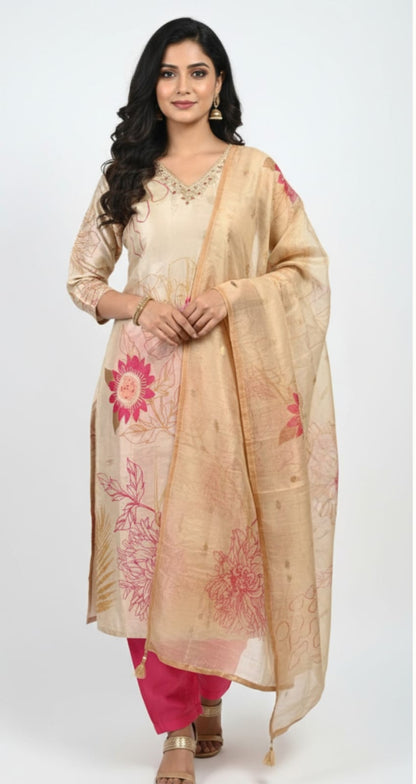 Look stylish Dola Silk Suits with Pant, Dupatta, 3 Pcs Set