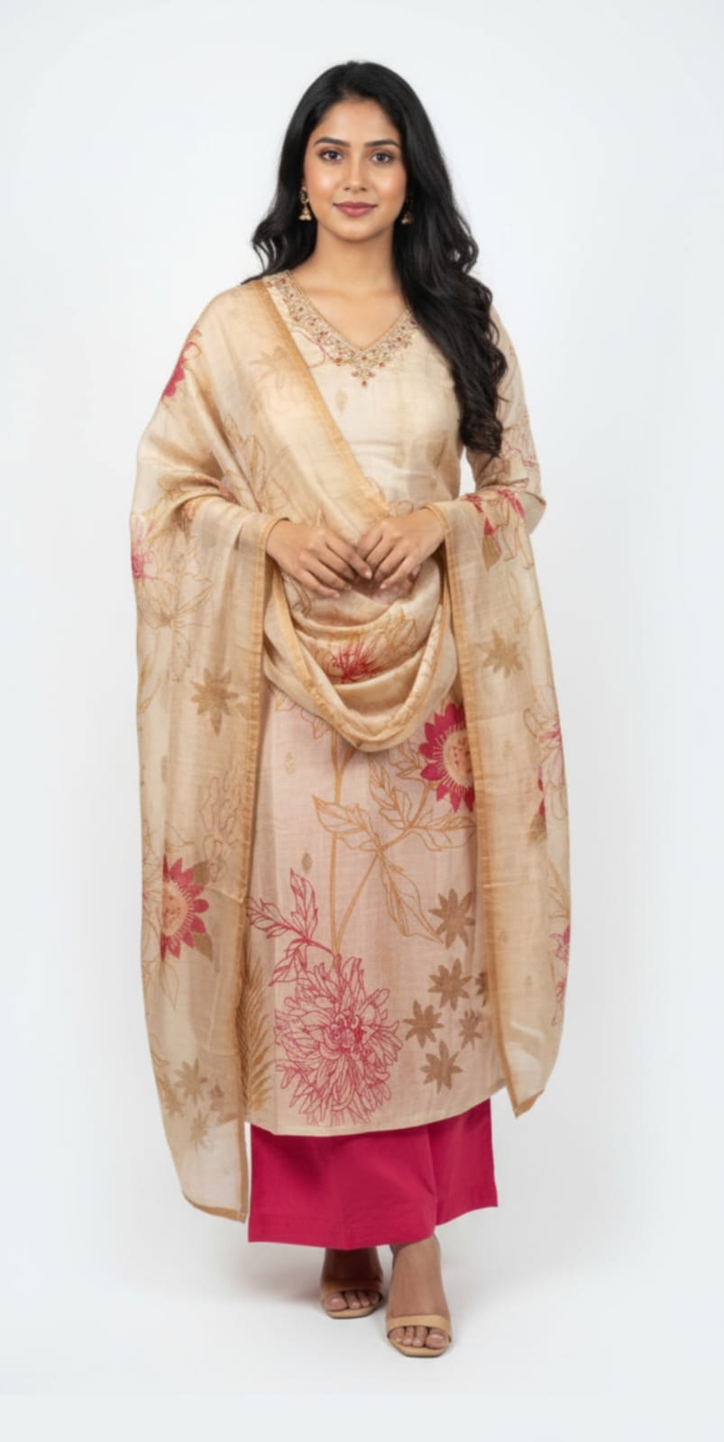 Look stylish Dola Silk Suits with Pant, Dupatta, 3 Pcs Set