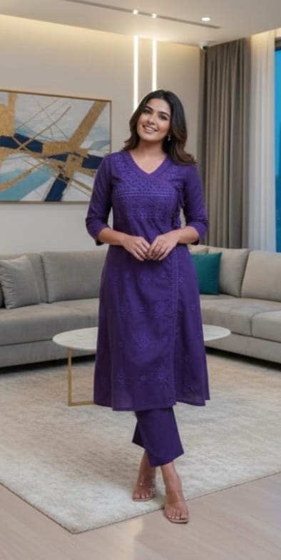 Heavy Chicken Kari Embroidery, Purple with Matching Cotton Thread, 2 Pc. Set.