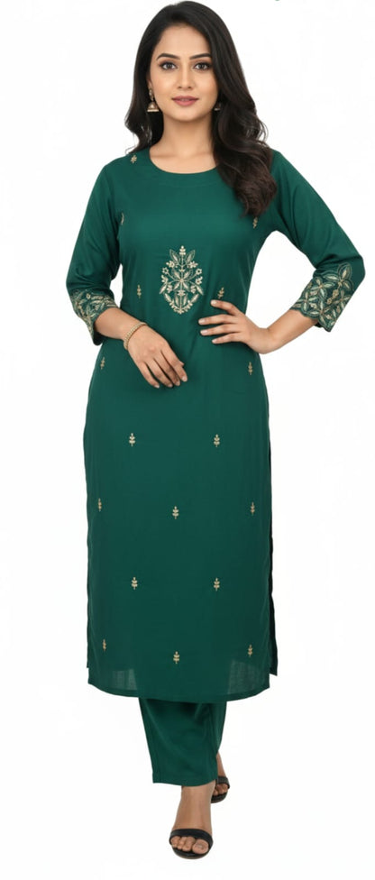 Pure Silk Fabric, Bottle Green Suit Set with Zari Heavy Dupatta.