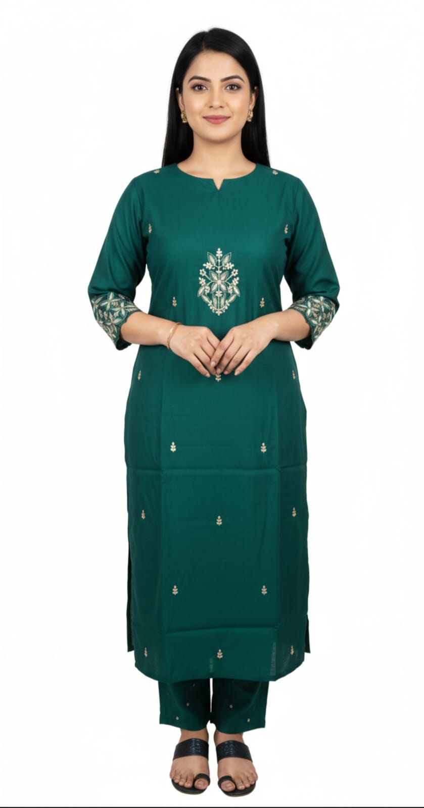 Pure Silk Fabric, Bottle Green Suit Set with Zari Heavy Dupatta.