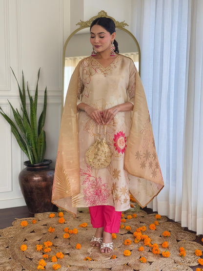 Look stylish Dola Silk Suits with Pant, Dupatta, 3 Pcs Set