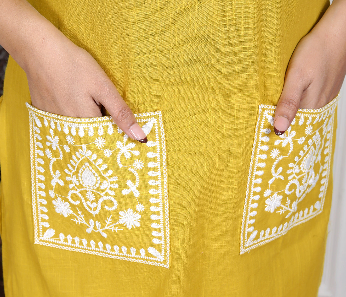 Women’s Mustard Yellow Embroidered Cotton Kurta Set with Straight Pants