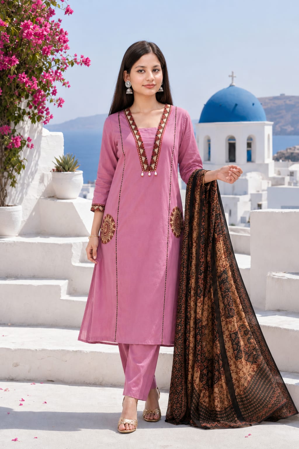 Ruaati Women Premium Cotton  Lavender Embroiderd Suit Set with Designer Dupatta