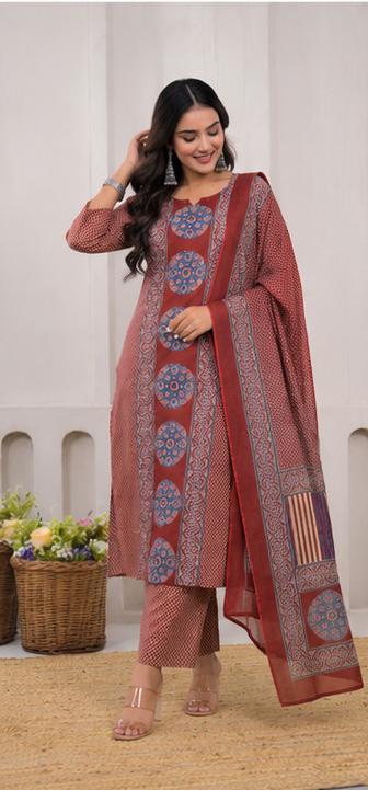 Pure Cotton Fabric 3 Pc Suit with Hand Adda Work in Front.