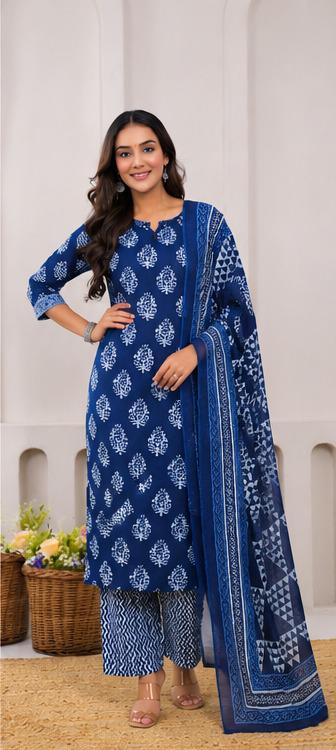 Beautiful Cotton Fabric Flair Suits with Hand Block Print Hand Work.