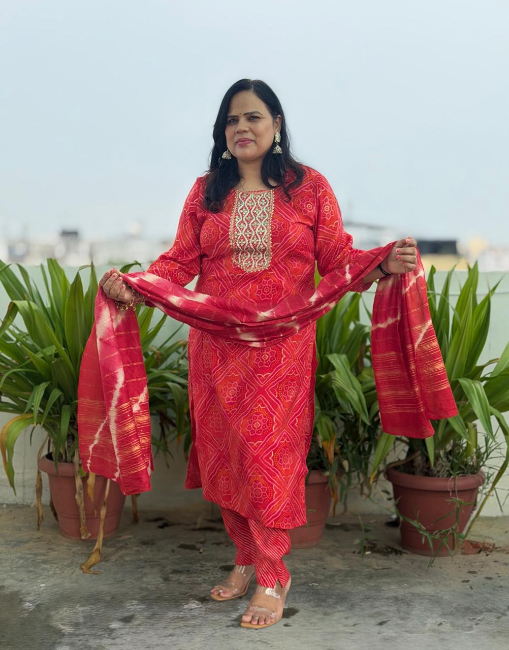 Ruaati Pure Muslin Silk Suit Set with Heavy Hand Adda Work & Designer Dupatta