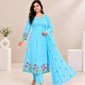 Ruaati Sky Blue Floral Embroidered A-Line Suit Set