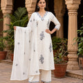 Off-White Floral Printed Straight Cotton Suit Set