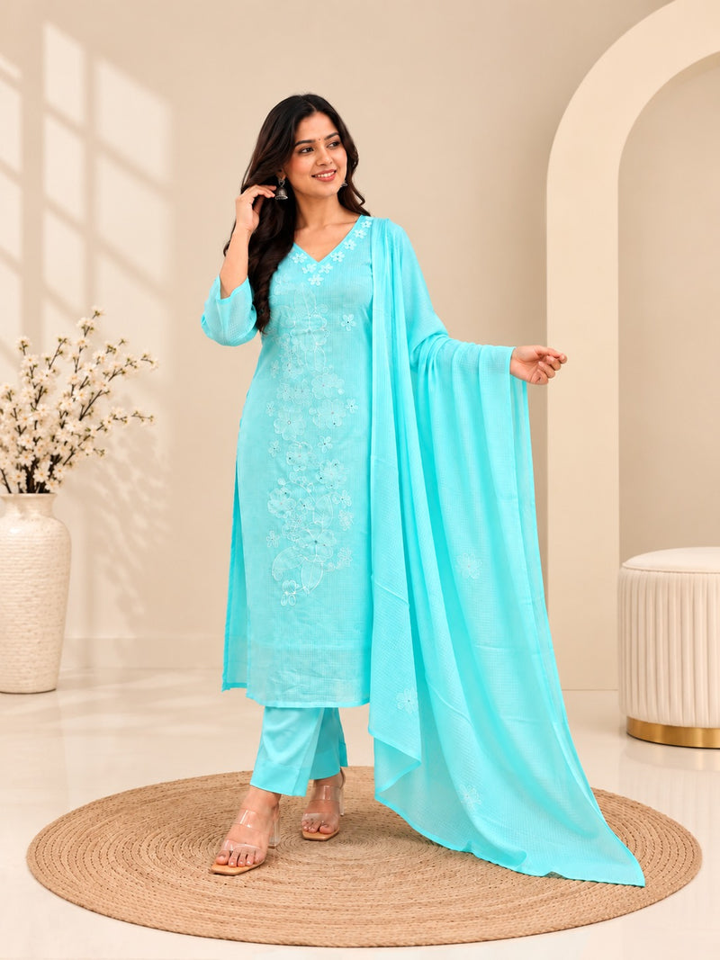 Light Blue Embroidered Suit Set