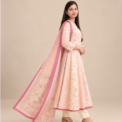 Cream Floral Printed Anarkali Set