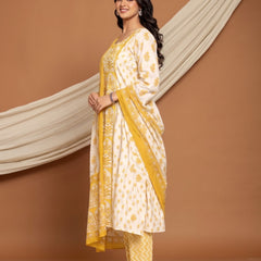 Yellow Floral Cotton Printed Suit Set