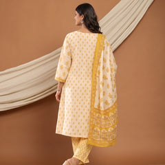 Yellow Floral Cotton Printed Suit Set