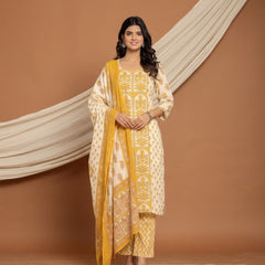 Yellow Floral Cotton Printed Suit Set