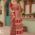 Red Modal Silk Saree with Mirror Work & Designer Border
