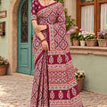 Maroon Modal Silk Saree with Mirror Work & Designer Border