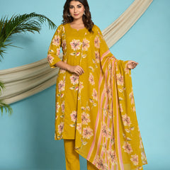 Yellow Floral Printed Suit Set