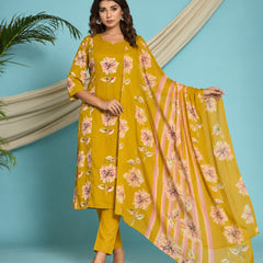 Yellow Floral Printed Suit Set