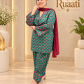 Teal Green Printed Cotton Farsi Salwar Suit Set with Dupatta