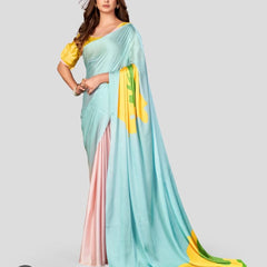 Multi Color Digital Print Natural Crepe Saree for Women
