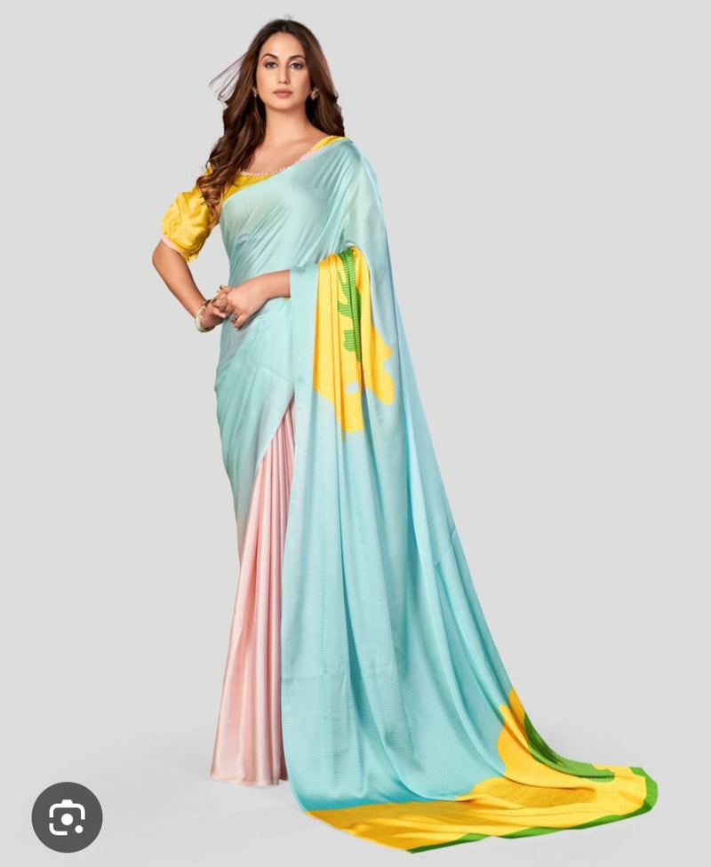 Multi Color Digital Print Natural Crepe Saree for Women