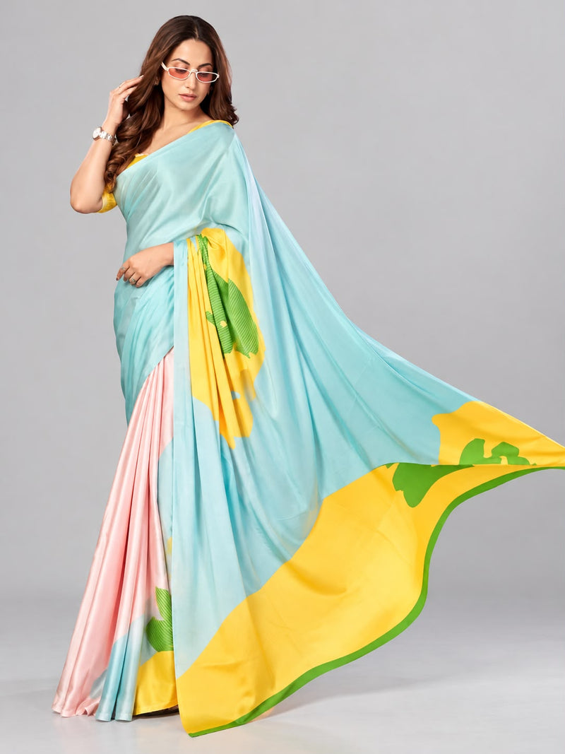 Multi Color Digital Print Natural Crepe Saree for Women
