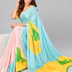 Multi Color Digital Print Natural Crepe Saree for Women