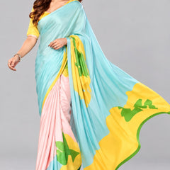 Multi Color Digital Print Natural Crepe Saree for Women