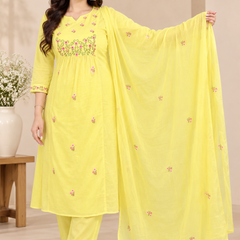 Yellow Mul Cotton Embroidered Suit Set