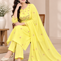 Yellow Mul Cotton Embroidered Suit Set