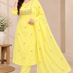Yellow Mul Cotton Embroidered Suit Set