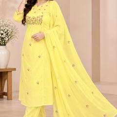 Yellow Mul Cotton Embroidered Suit Set